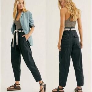 FREE PEOPLE Isadora Cinch High Waisted Pants in Faded Black Size Women's 4